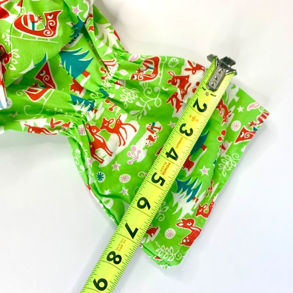 Christmas Holiday red green white reindeer snowflake ruffled bow twirl dress - Picture 13 of 13